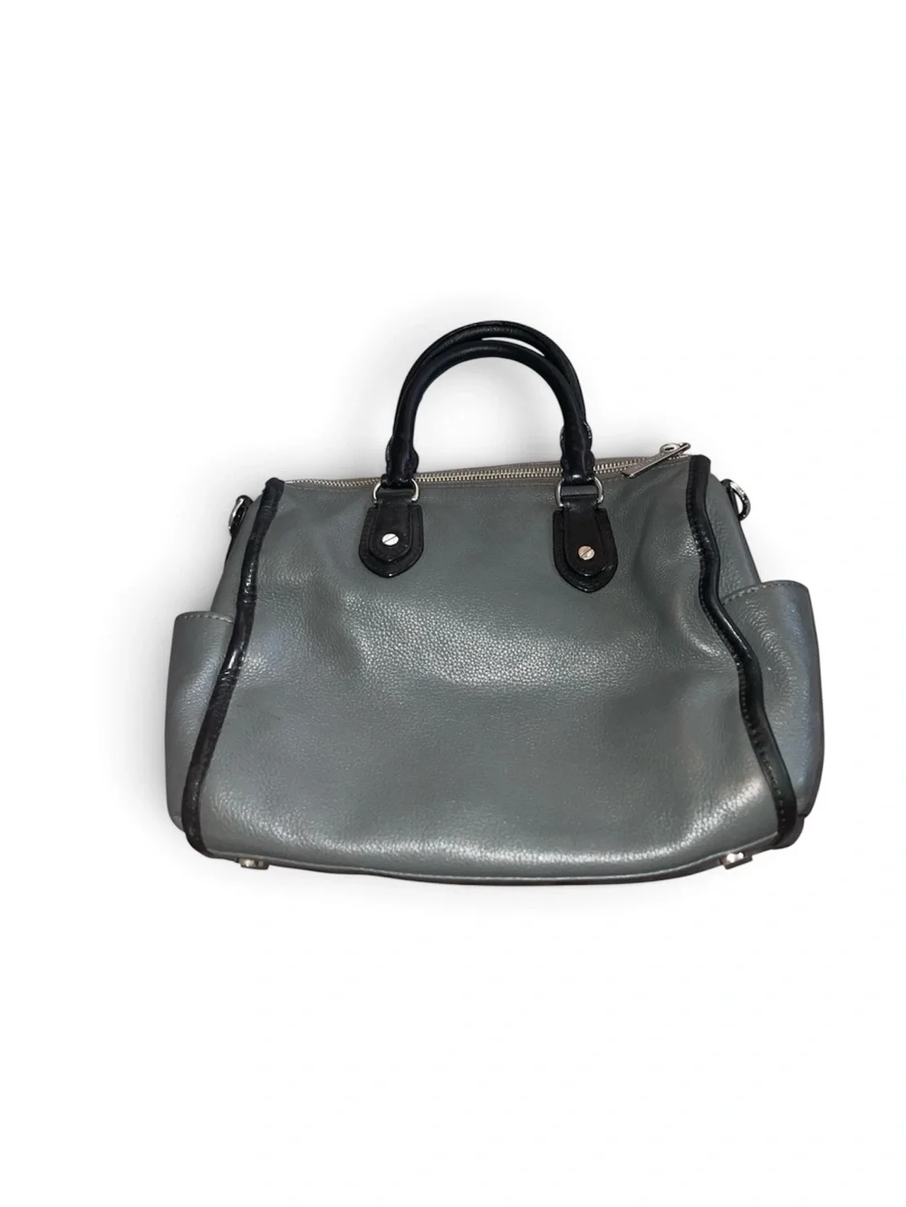 Michael Kors Gray Pebbled Leather Satchel with Black Trim and MK Logo